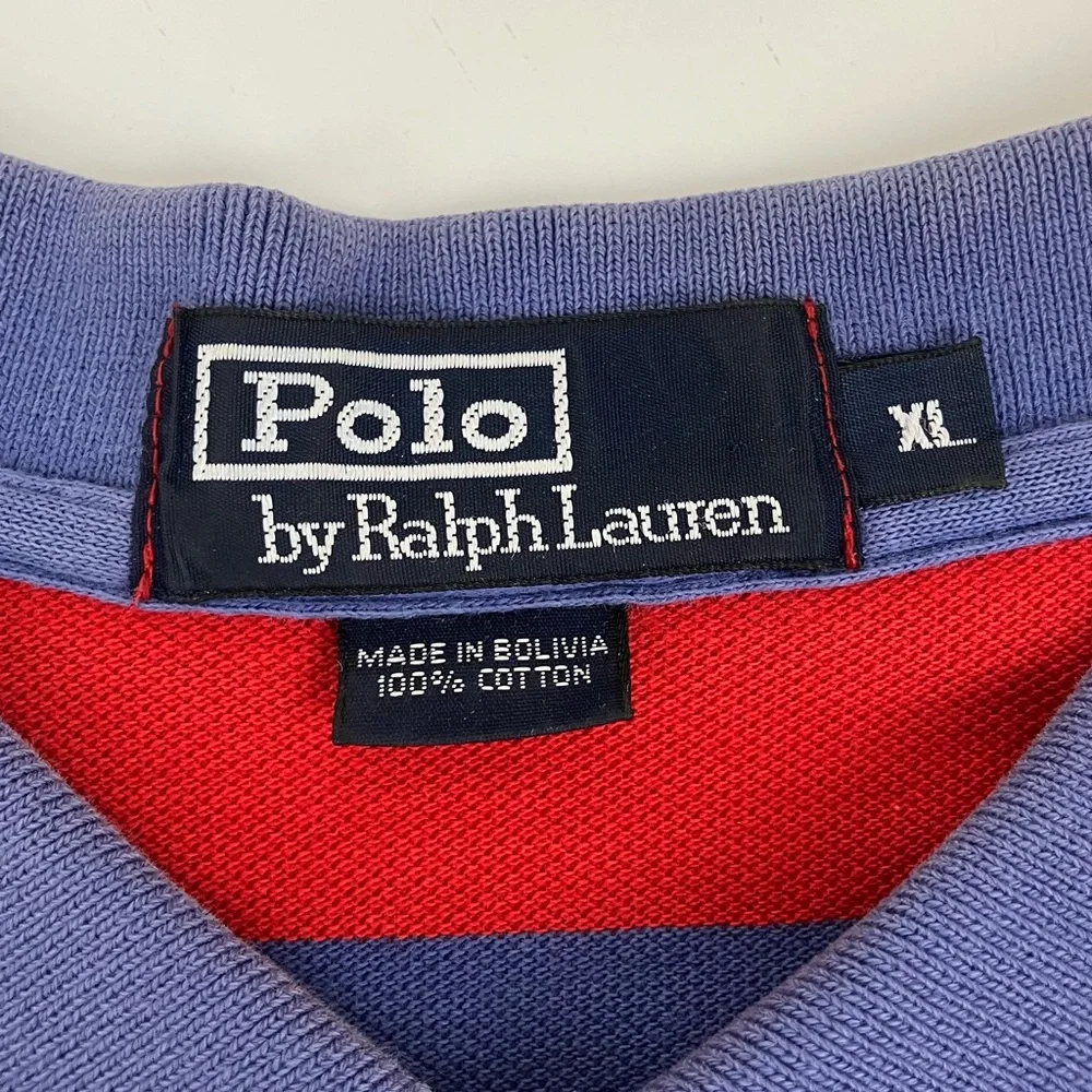 Vintage Polo Ralph Lauren Men’s Striped Polo Short Sleeve Shirt Size XL Red
